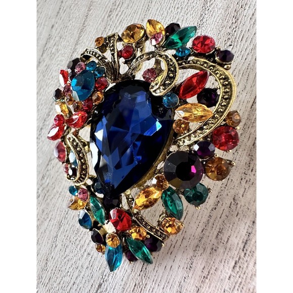 MULTI-COLOR BLUE CRYSTAL FLORAL BROOCH PIN PENDANT STUNNING EASTER SPRING - Picture 2 of 7